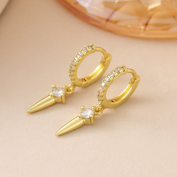 Wholesale Light Luxury Geometric Copper Electroplated 18K Gold Zircon Studded Hoop Earrings For Women