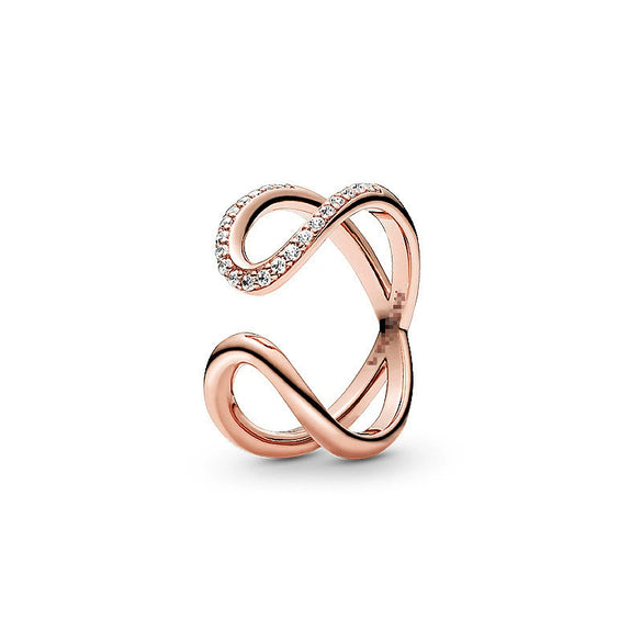 Wholesale Light Luxury Geometric Copper Electroplated Rose Gold Peach Blossom Open Style Women's Couple Ring