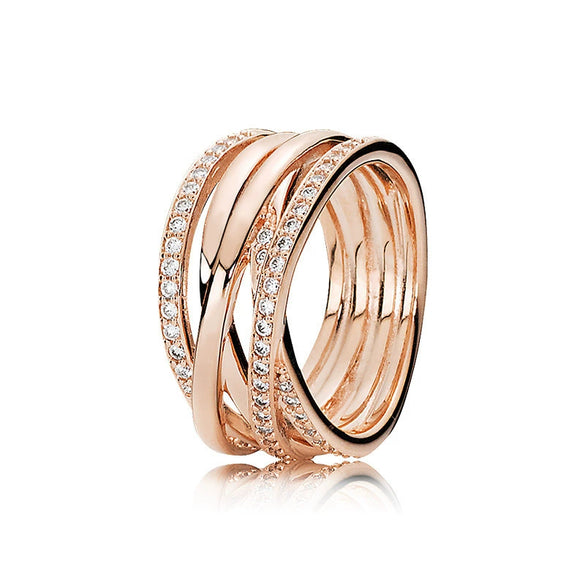 Wholesale Light Luxury Geometric Copper Electroplated Rose Gold Peach Blossom Open Style Women's Couple Ring