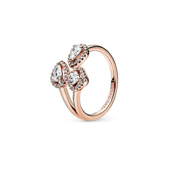 Wholesale Light Luxury Geometric Copper Electroplated Rose Gold Peach Blossom Open Style Women's Couple Ring