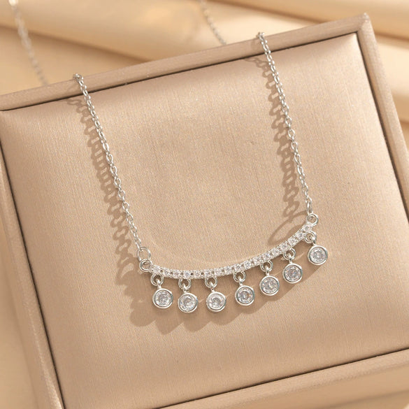 Wholesale Light Luxury Geometric Copper Inlaid Zircon Real Gold Plated Cross Chain Tassel Necklace For Women