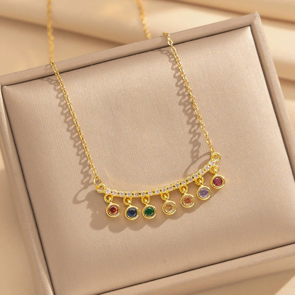Wholesale Light Luxury Geometric Copper Inlaid Zircon Real Gold Plated Cross Chain Tassel Necklace For Women