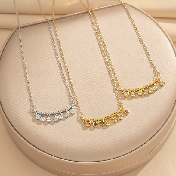 Wholesale Light Luxury Geometric Copper Inlaid Zircon Real Gold Plated Cross Chain Tassel Necklace For Women