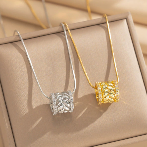 Wholesale Light Luxury Geometric Copper Zircon Inlaid Pendant Necklace With Real Gold Plating And Snake Bone Chain For Women