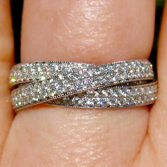 Wholesale Light Luxury Geometric Copper Zircon Multilayer Pave Ring For Women