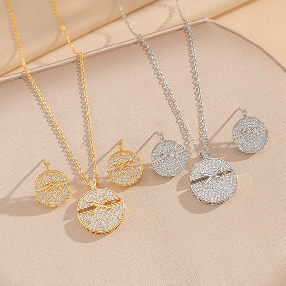 Wholesale Light Luxury Geometric Cross Crown Roman Numerals Diamond Inlay Gold Plated Copper O Word Chain Jewelry Set For Unisex
