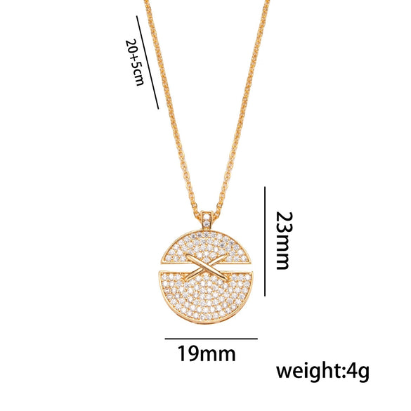 Wholesale Light Luxury Geometric Cross Crown Roman Numerals Diamond Inlay Gold Plated Copper O Word Chain Jewelry Set For Unisex
