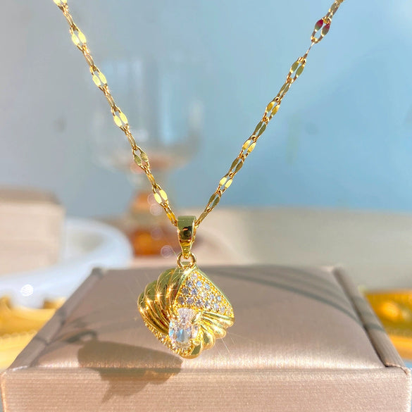Wholesale Light Luxury Geometric Diamond Shape Zircon Inlaid Copper Pendant Titanium Steel Water Wave Chain Necklace For Women