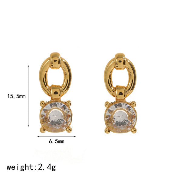 Wholesale Light Luxury Geometric Diamondencrusted Stainless Steel Women's Earrings With Vacuum Real Gold Plating