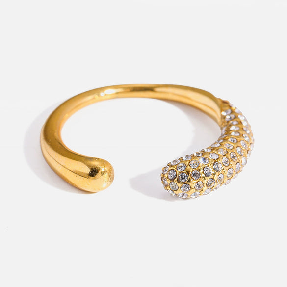 Wholesale Light Luxury Geometric Diamondinlaid Stainless Steel Open Ring For Women