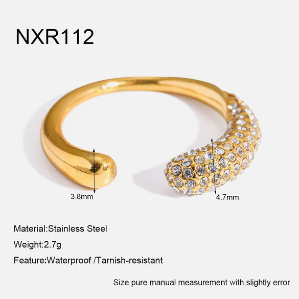 Wholesale Light Luxury Geometric Diamondinlaid Stainless Steel Open Ring For Women