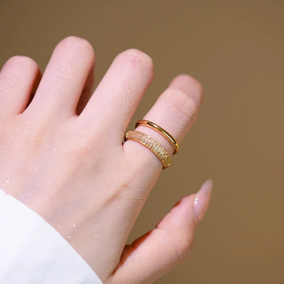 Wholesale Light Luxury Geometric Doublelayer Zircon Open Metal Full Diamond Ring For Women Gold Plated Copper Electroplated