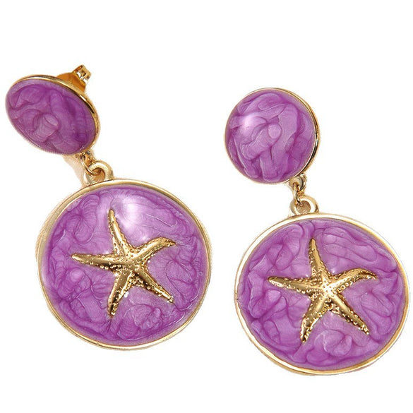 Wholesale Light Luxury Geometric Dripping Oil Starfish Stainless Steel Earrings For Women
