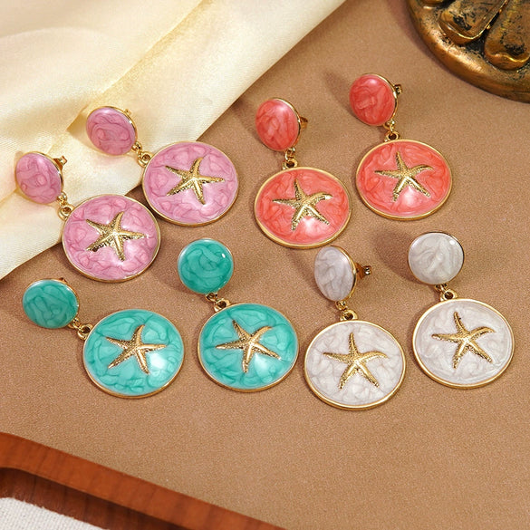 Wholesale Light Luxury Geometric Dripping Oil Starfish Stainless Steel Earrings For Women