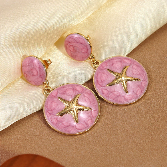 Wholesale Light Luxury Geometric Dripping Oil Starfish Stainless Steel Earrings For Women