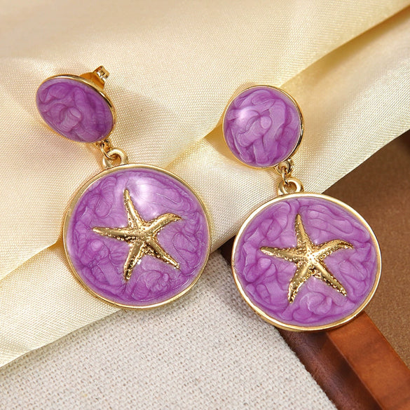 Wholesale Light Luxury Geometric Dripping Oil Starfish Stainless Steel Earrings For Women