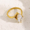 Wholesale Light Luxury Geometric Drop Shape Electroplated Stainless Steel Horse Eye Oblique Ring Women's Hand Jewelry