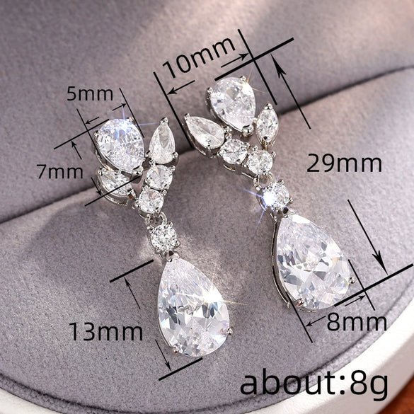Wholesale Light Luxury Geometric Drop Shape Zirconia Copper Earrings For Women