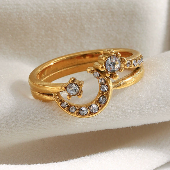 Wholesale Light Luxury Geometric Electroplated Stainless Steel Moon Ring For Women And All Genders