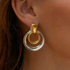 Wholesale Light Luxury Geometric Electroplated Stainless Steel Round Doublelayer Hollow Earrings For Women