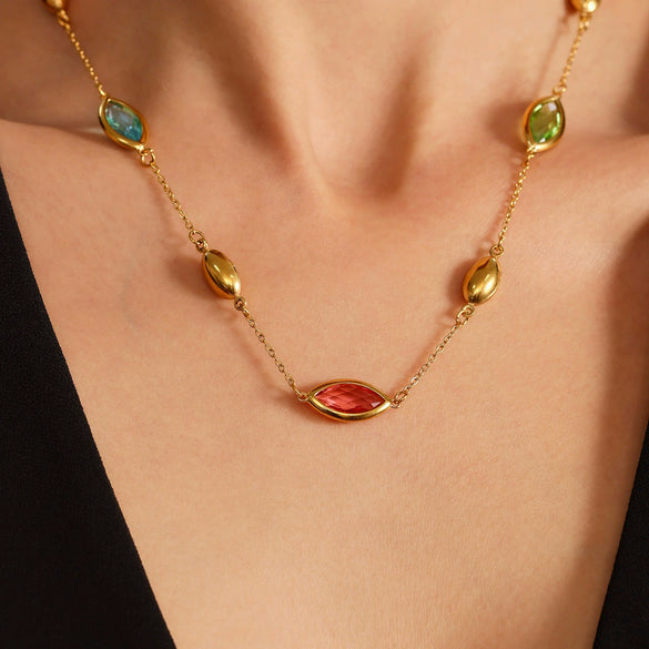Wholesale Light Luxury Geometric Ferris Wheelcut Rhombus Electroplated Titanium Steel And Glass Stone Women's Clavicle Necklace
