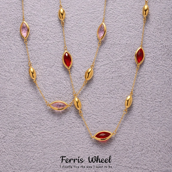 Wholesale Light Luxury Geometric Ferris Wheelcut Rhombus Electroplated Titanium Steel And Glass Stone Women's Clavicle Necklace