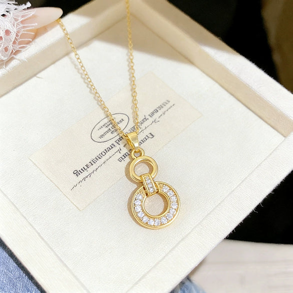 Wholesale Light Luxury Geometric Fourleaf Clover Zircon Inlaid Titanium Steel Necklace For Women