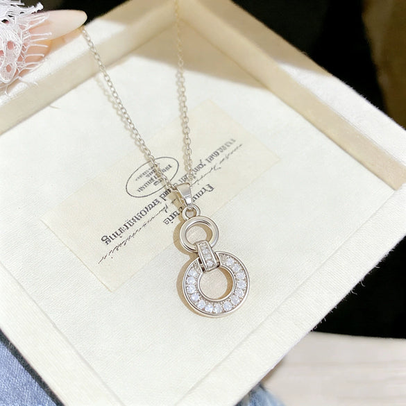 Wholesale Light Luxury Geometric Fourleaf Clover Zircon Inlaid Titanium Steel Necklace For Women