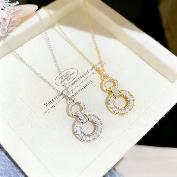 Wholesale Light Luxury Geometric Fourleaf Clover Zircon Inlaid Titanium Steel Necklace For Women