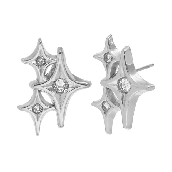 Wholesale Light Luxury Geometric Fourpointed Star Stainless Steel Vacuum Plated Earrings For Women
