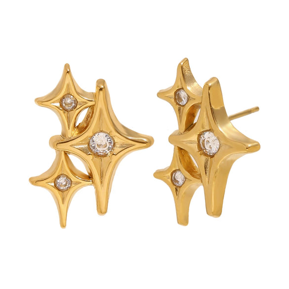 Wholesale Light Luxury Geometric Fourpointed Star Stainless Steel Vacuum Plated Earrings For Women