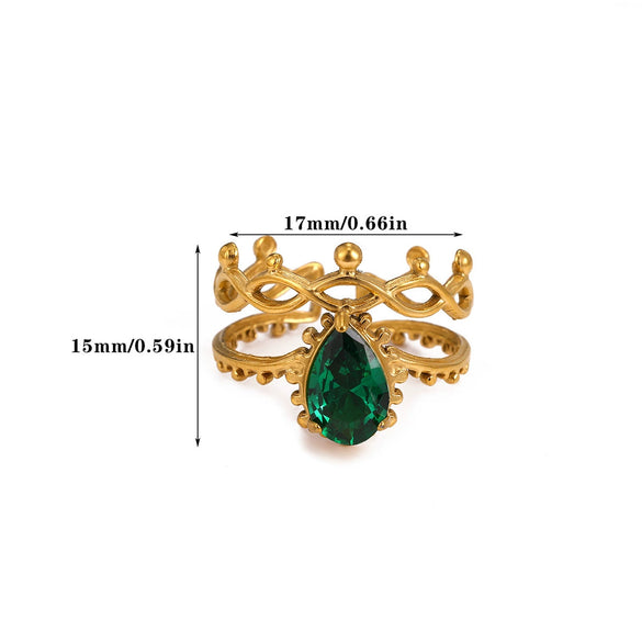 Wholesale Light Luxury Geometric Fruit Shaped Inlaid With Gold Zircon Stone Stainless Steel Plated 18K Gold Ring For Women