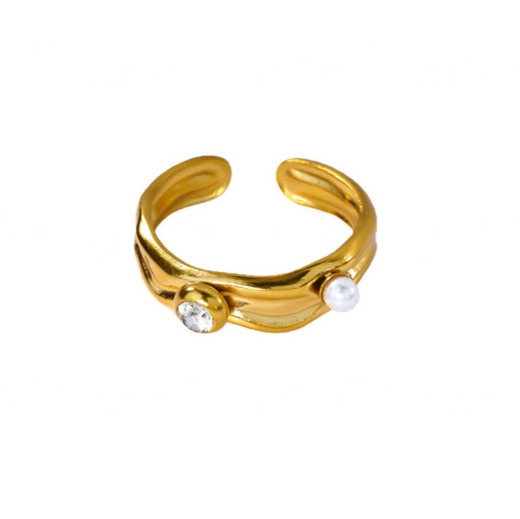 Wholesale Light Luxury Geometric Fruit Shaped Inlaid With Gold Zircon Stone Stainless Steel Plated 18K Gold Ring For Women
