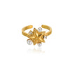 Wholesale Light Luxury Geometric Fruit Shaped Stainless Steel Imitation Pearl Ring Inlaid With Gold For Women