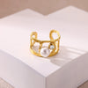 Wholesale Light Luxury Geometric Fruit Shaped Stainless Steel Imitation Pearl Ring Inlaid With Gold For Women