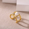 Wholesale Light Luxury Geometric Fruit Shaped Stainless Steel Imitation Pearl Ring Inlaid With Gold For Women