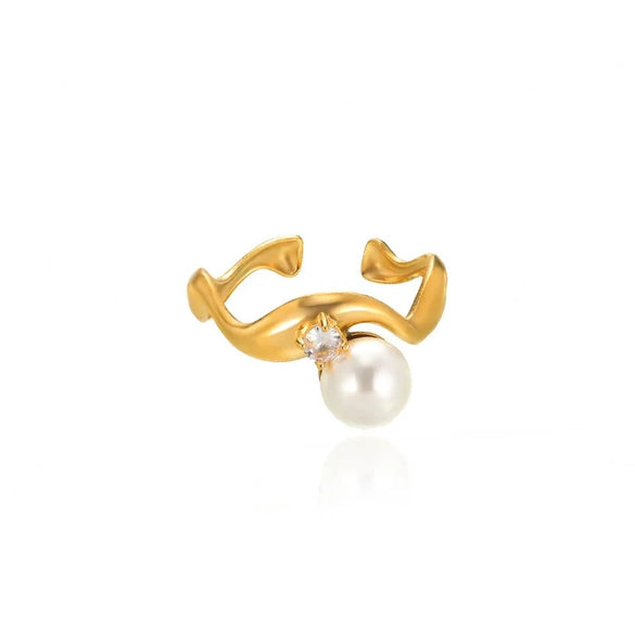 Wholesale Light Luxury Geometric Fruit Shaped Stainless Steel Imitation Pearl Ring Inlaid With Gold For Women
