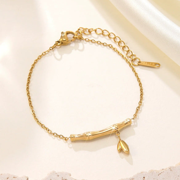 Wholesale Light Luxury Geometric Gold Plated Bamboo Stainless Steel Necklace For Women