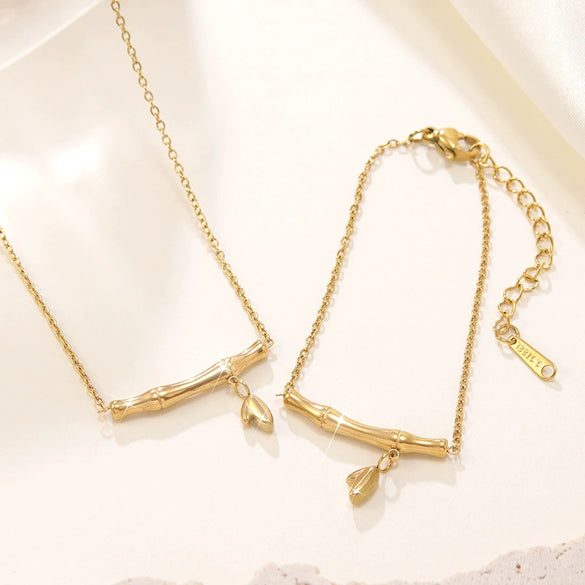 Wholesale Light Luxury Geometric Gold Plated Bamboo Stainless Steel Necklace For Women