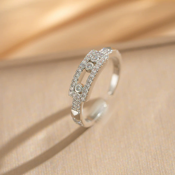 Wholesale Light Luxury Geometric Gold Plated Copper Adjustable Sliding Wide Couple Rings For Women