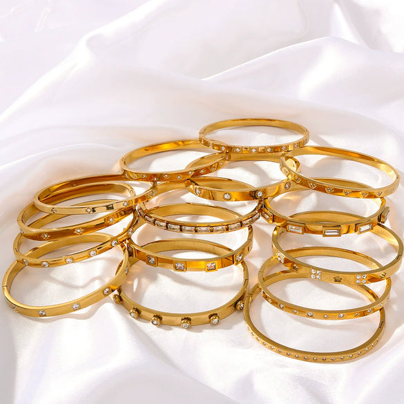 Wholesale Light Luxury Geometric Gold Titanium Steel And Stainless Steel Bracelet Inlaid With Zircon And Diamonds