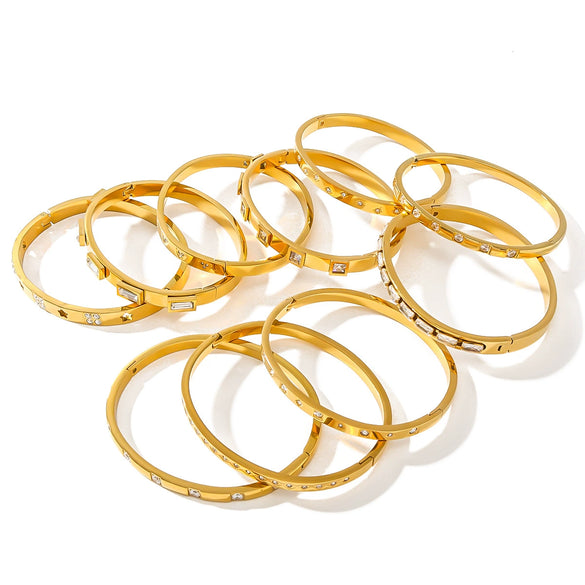 Wholesale Light Luxury Geometric Gold Titanium Steel And Stainless Steel Bracelet Inlaid With Zircon And Diamonds