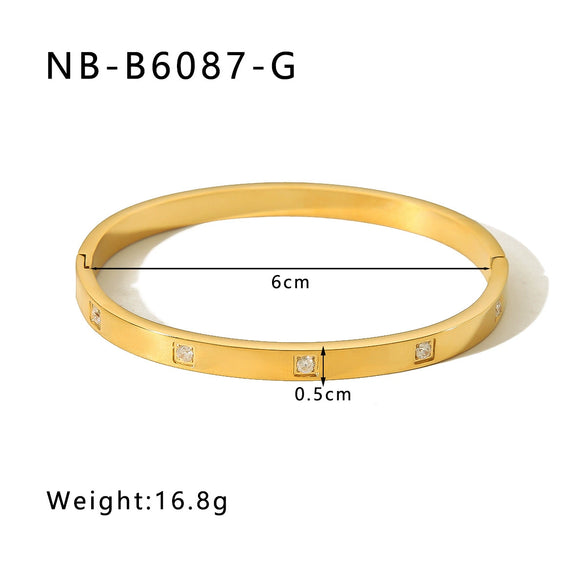 Wholesale Light Luxury Geometric Gold Titanium Steel And Stainless Steel Bracelet Inlaid With Zircon And Diamonds