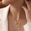Wholesale Light Luxury Geometric Heart Stainless Steel Electroplated Pendant Chain Necklace And Tassel Shell Pearl Earrings For Women