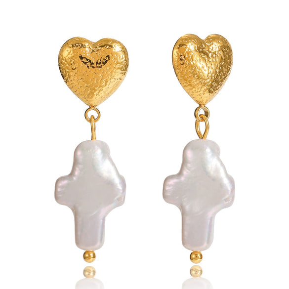 Wholesale Light Luxury Geometric Heart Star Pattern Electroplated Stainless Steel Cross Earrings For Women