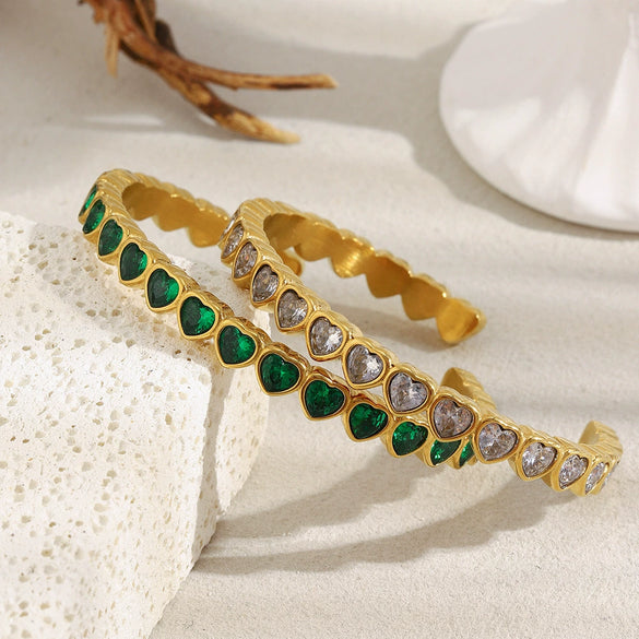 Wholesale Light Luxury Geometric Heart Zirconium Full Diamond Stainless Steel Electroplated Bracelet For Women