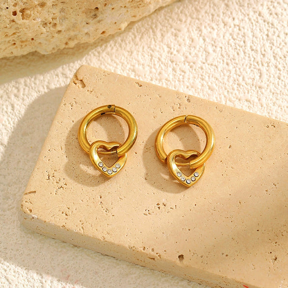 Wholesale Light Luxury Geometric Heartshaped Electroplated Stainless Steel Earrings For Women