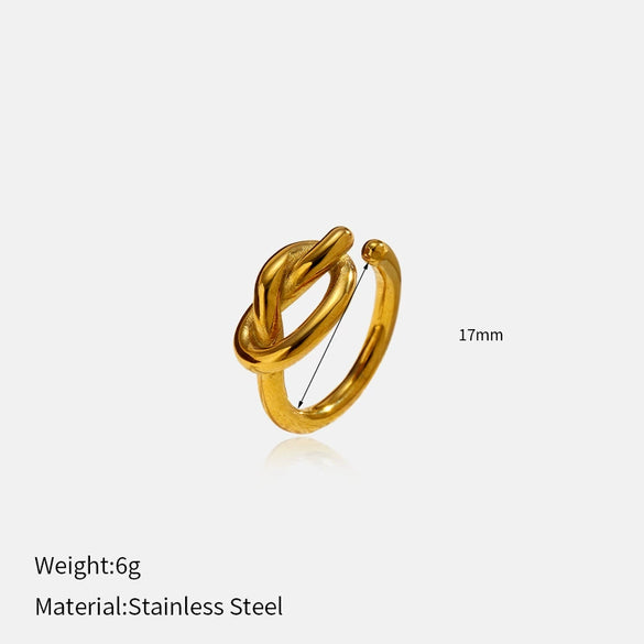 Wholesale Light Luxury Geometric Knotted Open Ring For Women Stainless Steel Vacuum Real Gold Plated