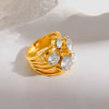 Wholesale Light Luxury Geometric Multizirconia 18K Goldplated Stainless Steel Rings For Women