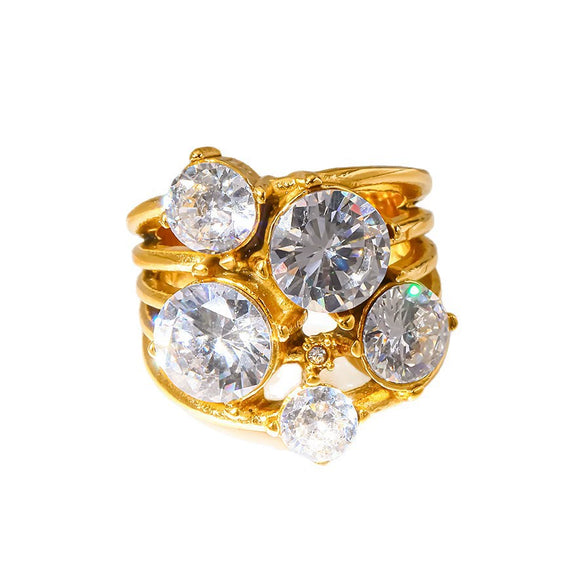 Wholesale Light Luxury Geometric Multizirconia 18K Goldplated Stainless Steel Rings For Women